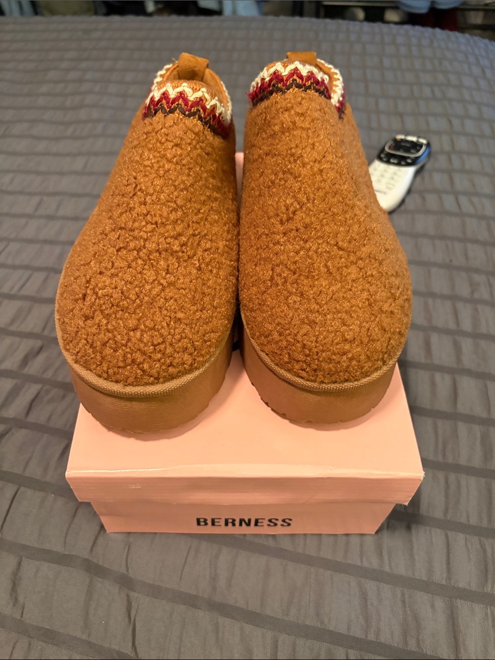 BERNESS Women's Cognac Sherpa Clog Mules